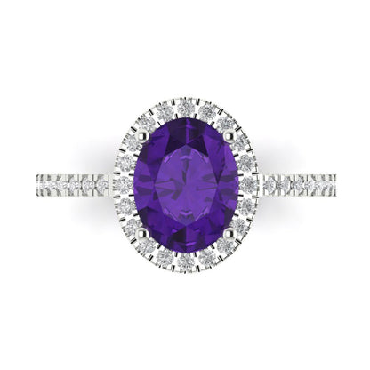 2.27 cttw Natural Amethyst Hidden Halo Engagement Ring - Solid Gold (Oval Cut,9X7mm)