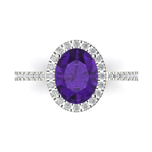 2.27 cttw Natural Amethyst Hidden Halo Engagement Ring - Solid White Gold (VVS1, Oval Cut,9X7mm)