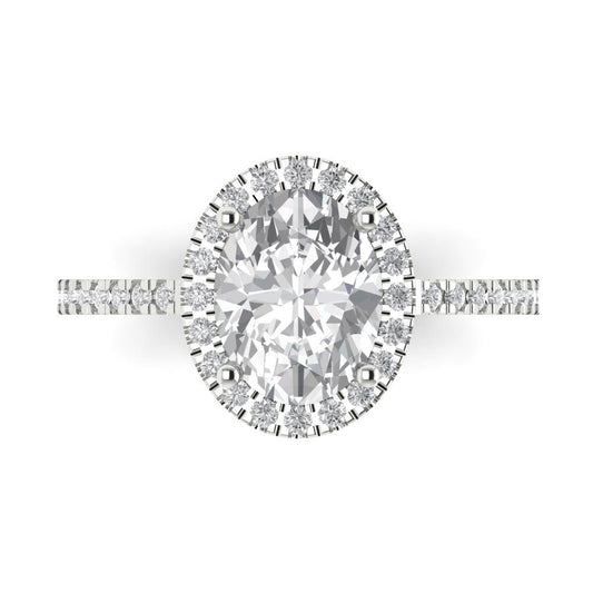 2.27 cttw Moissanite Hidden Halo Engagement Ring - Solid White Gold (VVS1, Oval Cut,9X7mm)