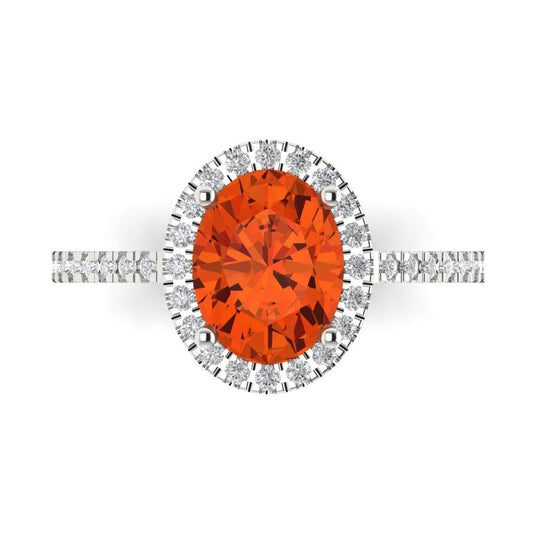 2.27 cttw Zirconia Simulated Red Diamond Hidden Halo Engagement Ring - Solid White Gold (VVS1, Oval Cut,9X7mm)