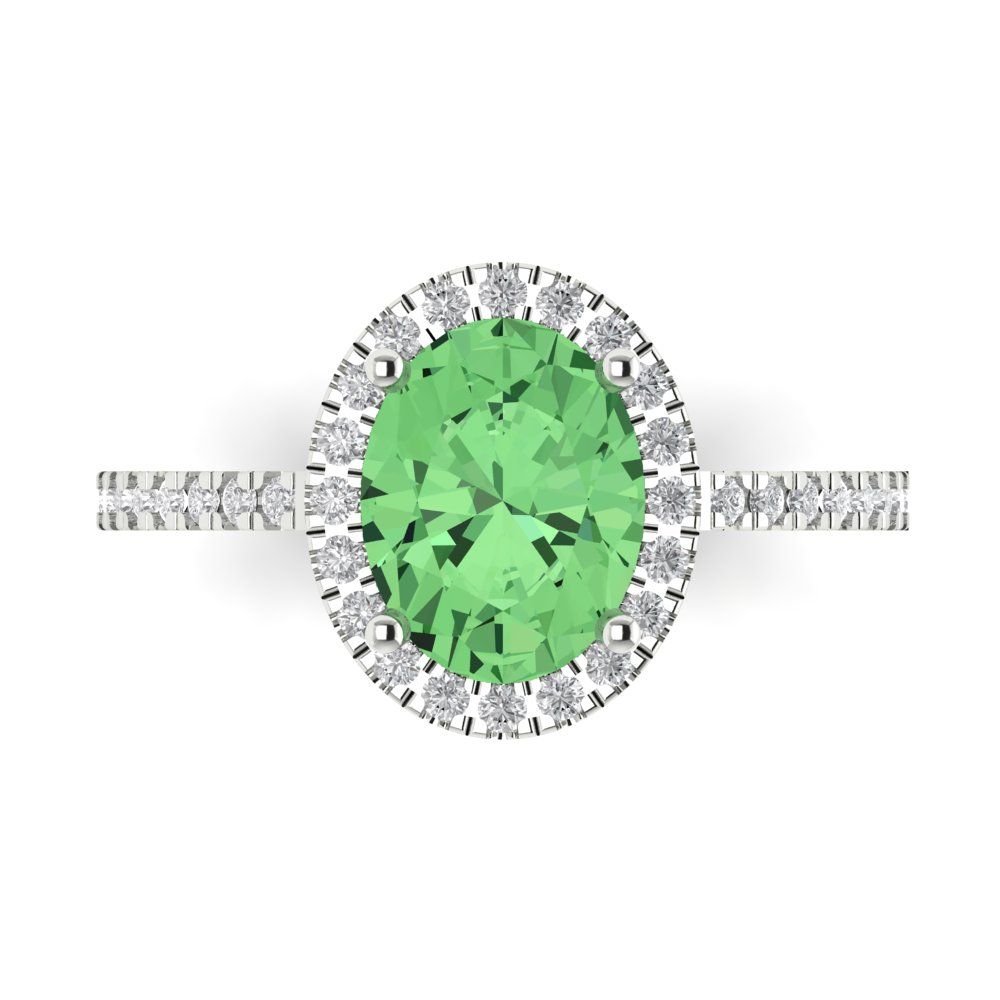 2.27 cttw Zirconia Simulated Green Diamond Hidden Halo Engagement Ring - Solid Gold (VVS1, Oval Cut,9X7mm)
