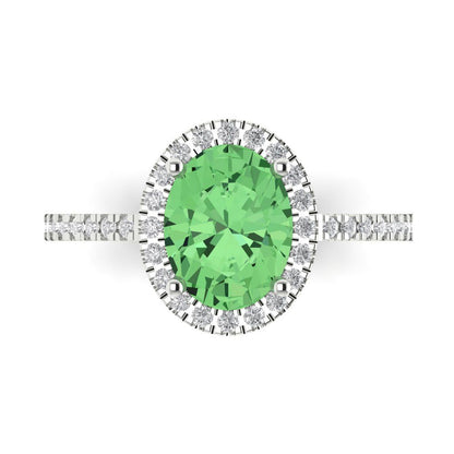 2.27 cttw Zirconia Simulated Green Diamond Hidden Halo Engagement Ring - Solid Gold (VVS1, Oval Cut,9X7mm)