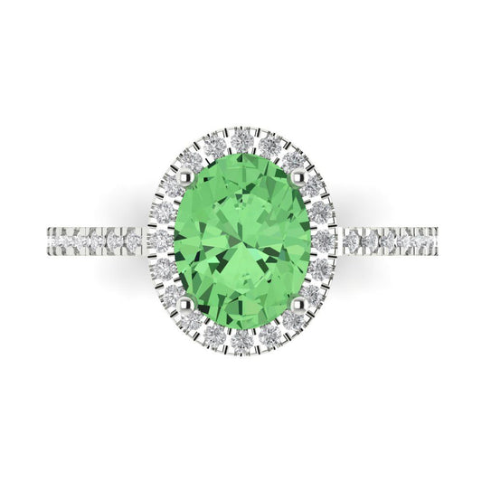 2.27 cttw Zirconia Simulated Green Diamond Hidden Halo Engagement Ring - Solid White Gold (VVS1, Oval Cut,9X7mm)