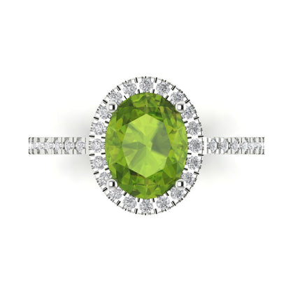 2.27 cttw Natural Peridot Hidden Halo Engagement Ring - Solid Gold (Oval Cut,9X7mm)