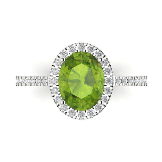 2.27 cttw Natural Peridot Hidden Halo Engagement Ring - Solid White Gold (VVS1, Oval Cut,9X7mm)