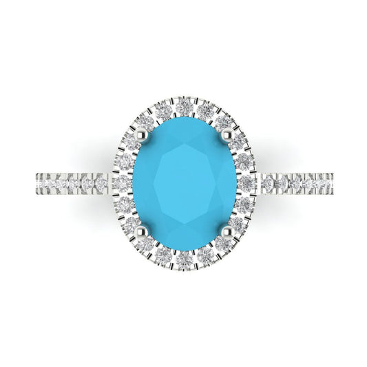 2.27 cttw Simulated Turquoise Hidden Halo Engagement Ring - Solid White Gold (VVS1, Oval Cut,9X7mm)