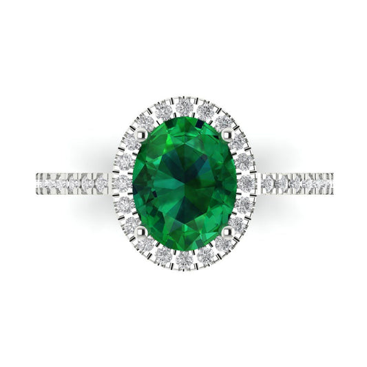 2.27 cttw Simulated Emerald Hidden Halo Engagement Ring - Solid White Gold (VVS1, Oval Cut,9X7mm)