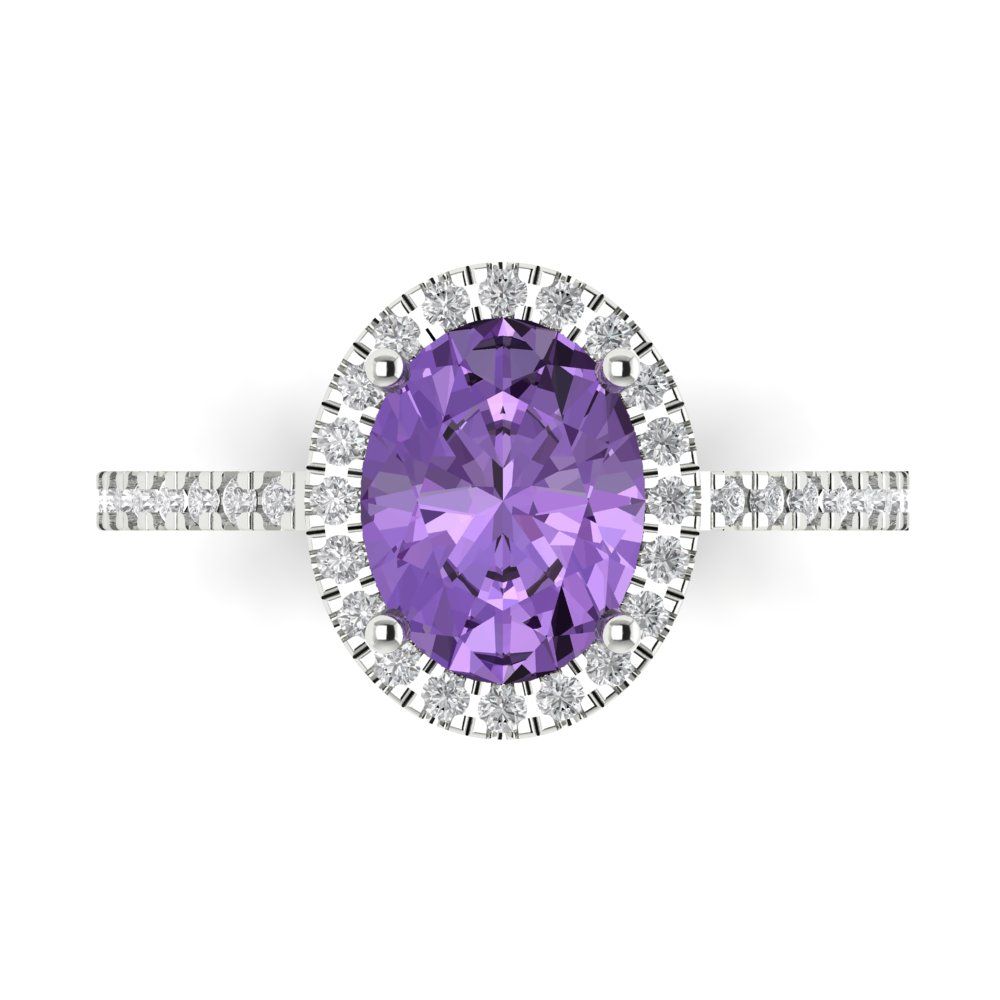 2.27 cttw Simulated Alexandrite Hidden Halo Engagement Ring - Solid Gold (Oval Cut,9X7mm)