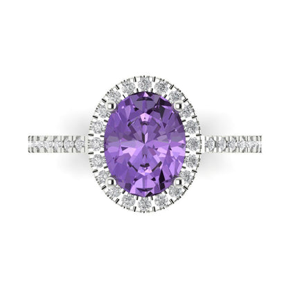 2.27 cttw Simulated Alexandrite Hidden Halo Engagement Ring - Solid Gold (Oval Cut,9X7mm)