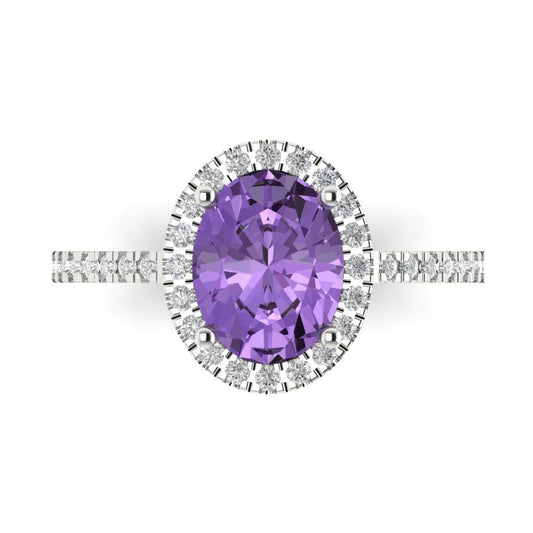 2.27 cttw Simulated Alexandrite Hidden Halo Engagement Ring - Solid White Gold (VVS1, Oval Cut,9X7mm)