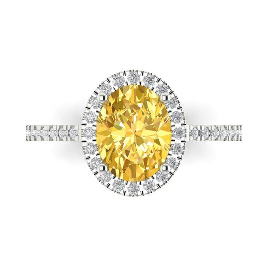 2.27 cttw Natural Citrine Hidden Halo Engagement Ring - Solid White Gold (VVS1, Oval Cut,9X7mm)