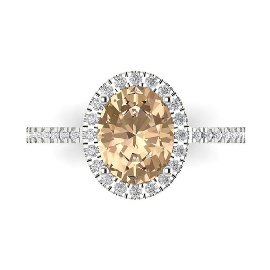 2.27 cttw Yellow Moissanite Hidden Halo Engagement Ring - Solid White Gold (VVS1, Oval Cut,9X7mm)