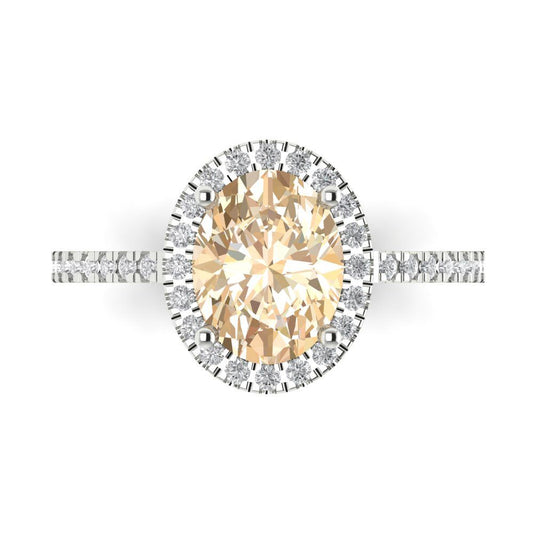 2.27 cttw Natural Morganite Hidden Halo Engagement Ring - Solid White Gold (VVS1, Oval Cut,9X7mm)