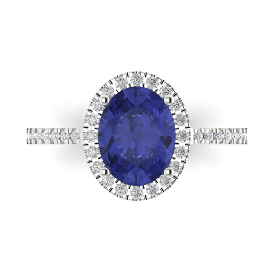 2.27 cttw Simulated Tanzanite Hidden Halo Engagement Ring - Solid White Gold (VVS1, Oval Cut,9X7mm)