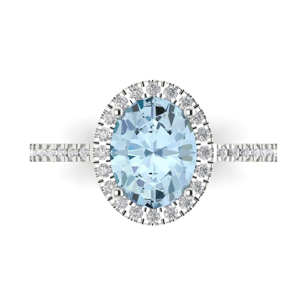 2.27 cttw Zirconia Simulated Blue Diamond Hidden Halo Engagement Ring - Solid Gold (VVS1, Oval Cut,9X7mm)