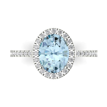 2.27 cttw Zirconia Simulated Blue Diamond Hidden Halo Engagement Ring - Solid Gold (VVS1, Oval Cut,9X7mm)