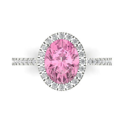 2.27 cttw Zirconia Simulated Pink Diamond Hidden Halo Engagement Ring - Solid Gold (VVS1, Oval Cut,9X7mm)