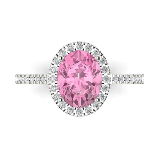 2.27 cttw Zirconia Simulated Pink Diamond Hidden Halo Engagement Ring - Solid White Gold (VVS1, Oval Cut,9X7mm)