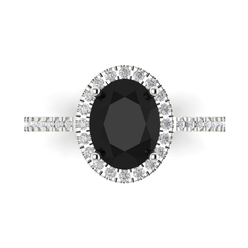 2.27 cttw Natural Onyx Hidden Halo Engagement Ring - Solid Gold (Oval Cut,9X7mm)