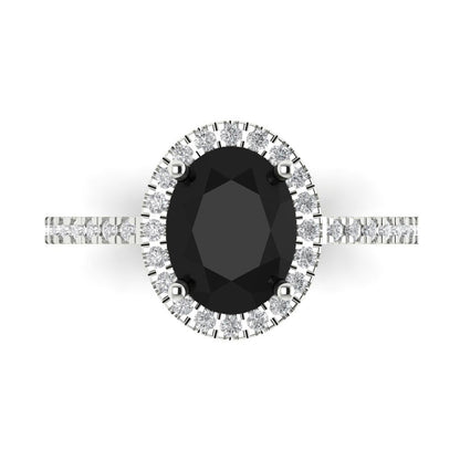 2.27 cttw Natural Onyx Hidden Halo Engagement Ring - Solid Gold (Oval Cut,9X7mm)
