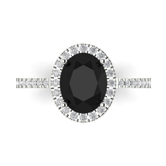 2.27 cttw Natural Onyx Hidden Halo Engagement Ring - Solid White Gold (VVS1, Oval Cut,9X7mm)