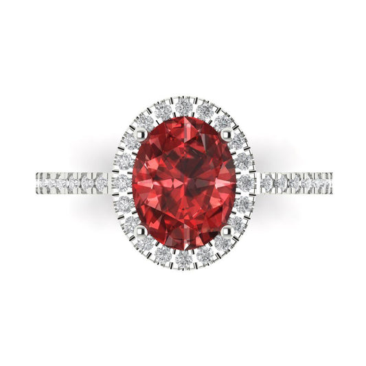 2.27 cttw Natural Garnet Hidden Halo Engagement Ring - Solid White Gold (VVS1, Oval Cut,9X7mm)