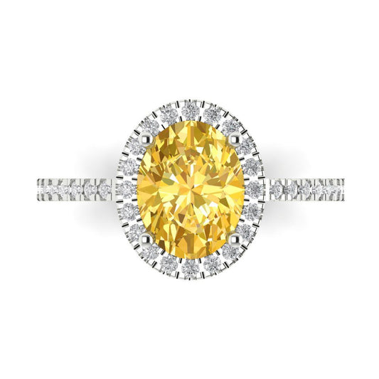 2.27 cttw Zirconia Simulated Yellow Diamond Hidden Halo Engagement Ring - Solid White Gold (VVS1, Oval Cut,9X7mm)