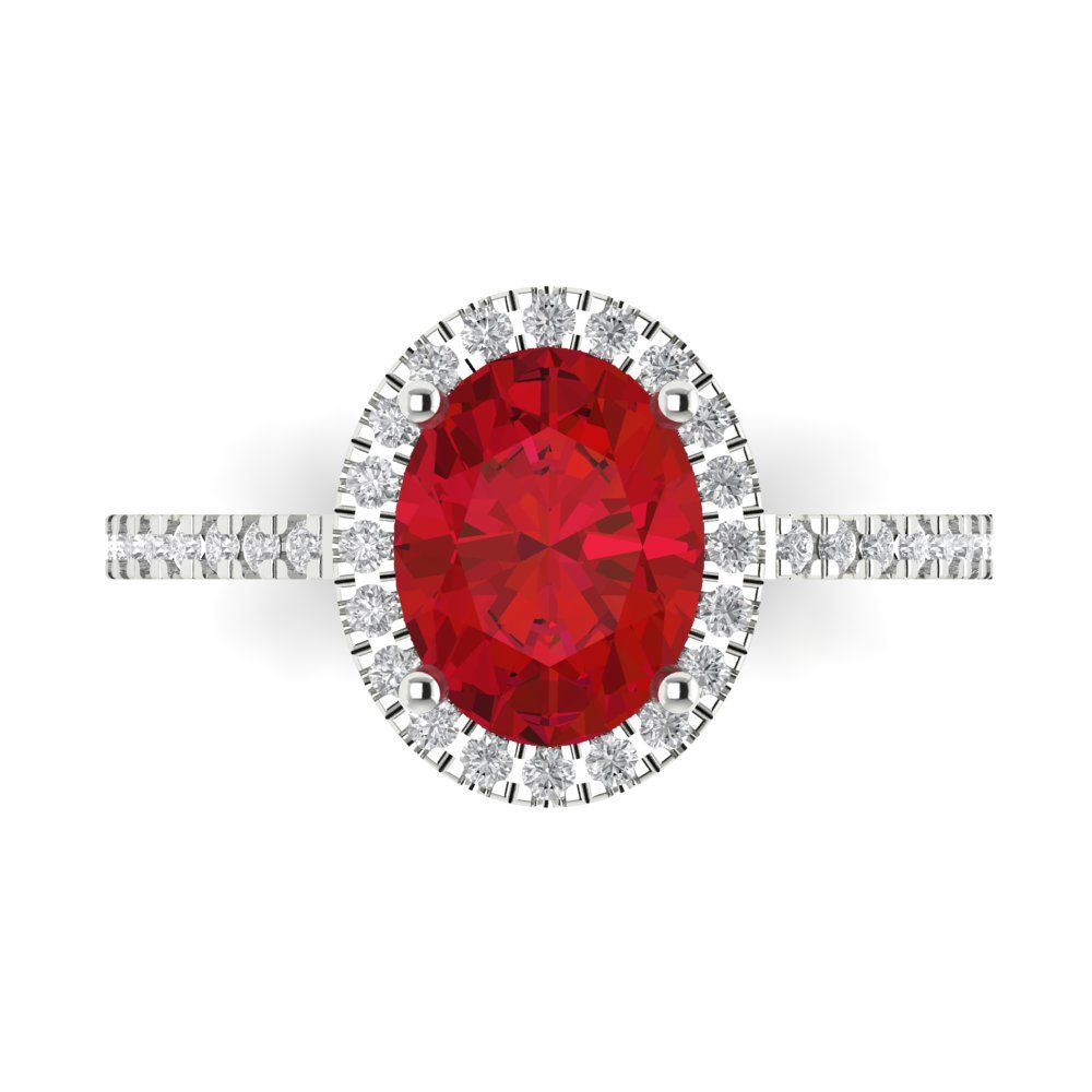 2.27 cttw Simulated Ruby Hidden Halo Engagement Ring - Solid Gold (Oval Cut,9X7mm)
