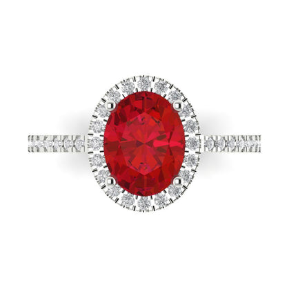 2.27 cttw Simulated Ruby Hidden Halo Engagement Ring - Solid Gold (Oval Cut,9X7mm)