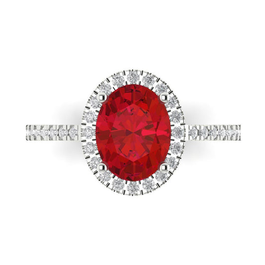 2.27 cttw Simulated Ruby Hidden Halo Engagement Ring - Solid White Gold (VVS1, Oval Cut,9X7mm)