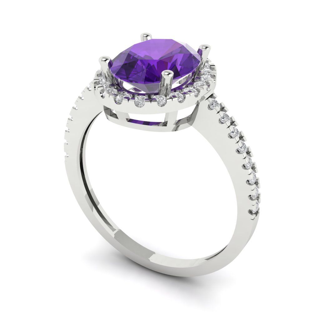 2.27 cttw Natural Amethyst Hidden Halo Engagement Ring - Solid Gold (Oval Cut,9X7mm)