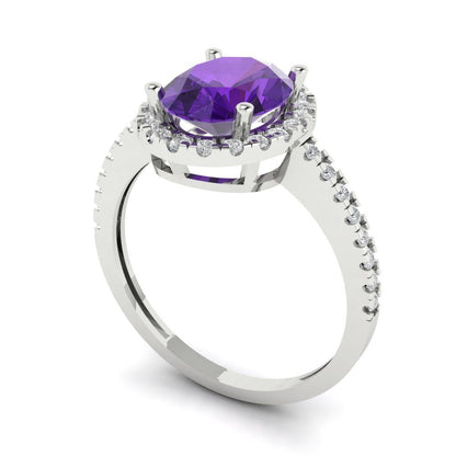 2.27 cttw Natural Amethyst Hidden Halo Engagement Ring - Solid Gold (Oval Cut,9X7mm)