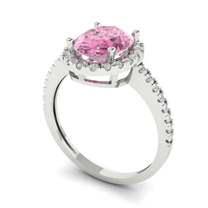 2.27 cttw Zirconia Simulated Pink Diamond Hidden Halo Engagement Ring - Solid Gold (VVS1, Oval Cut,9X7mm)