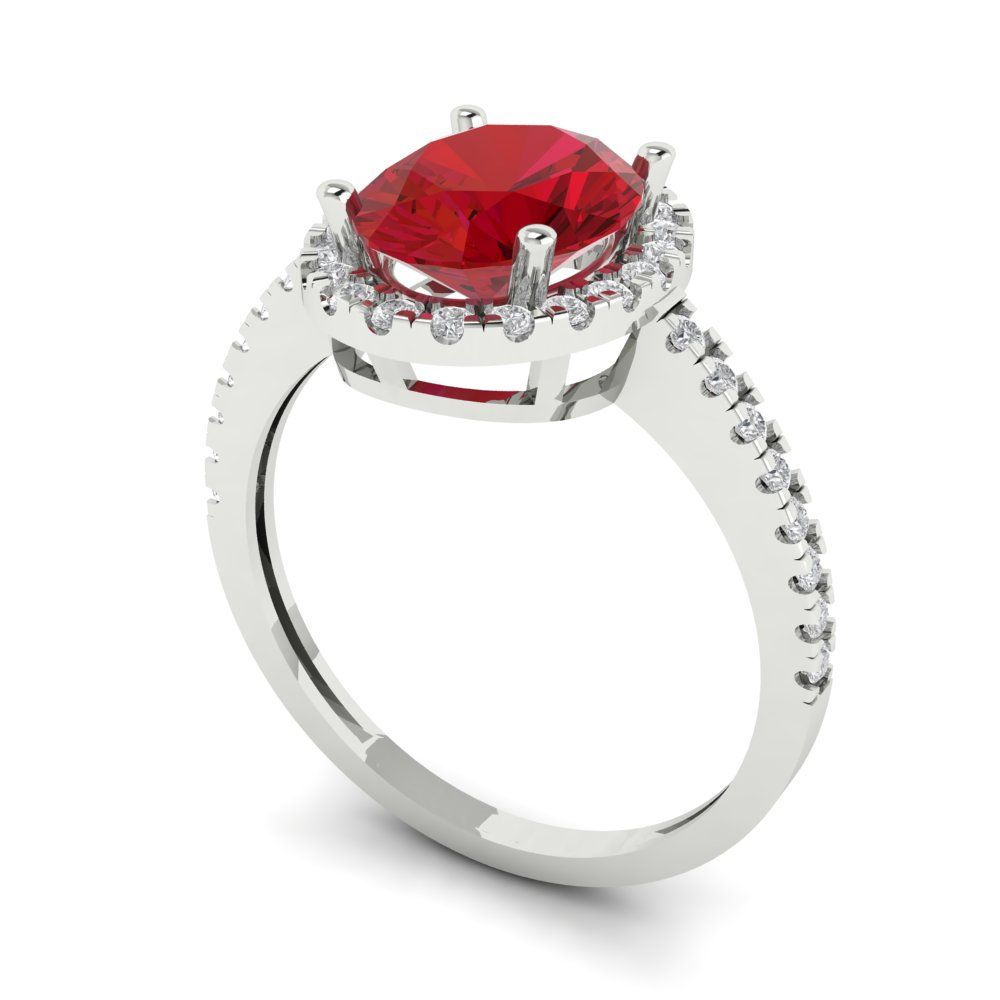 2.27 cttw Simulated Ruby Hidden Halo Engagement Ring - Solid Gold (Oval Cut,9X7mm)