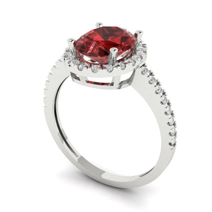 2.27 cttw Natural Garnet Hidden Halo Engagement Ring - Solid Gold (Oval Cut,9X7mm)