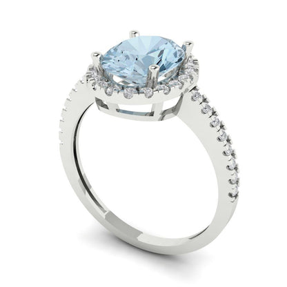 2.27 cttw Natural Sky Blue Topaz Hidden Halo Engagement Ring - Solid Gold (Oval Cut,9X7mm)