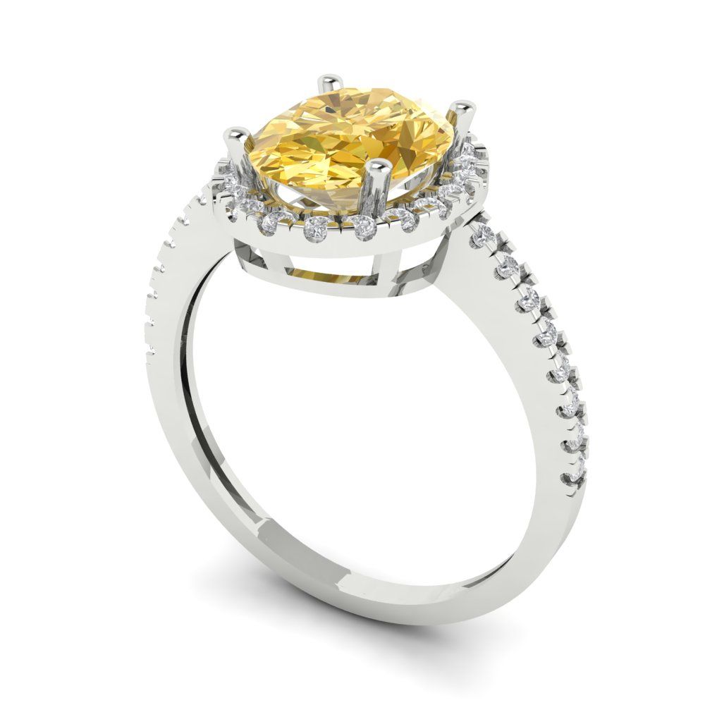 2.27 cttw Zirconia Simulated Yellow Diamond Hidden Halo Engagement Ring - Solid Gold (VVS1, Oval Cut,9X7mm)