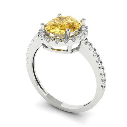 2.27 cttw Zirconia Simulated Yellow Diamond Hidden Halo Engagement Ring - Solid Gold (VVS1, Oval Cut,9X7mm)