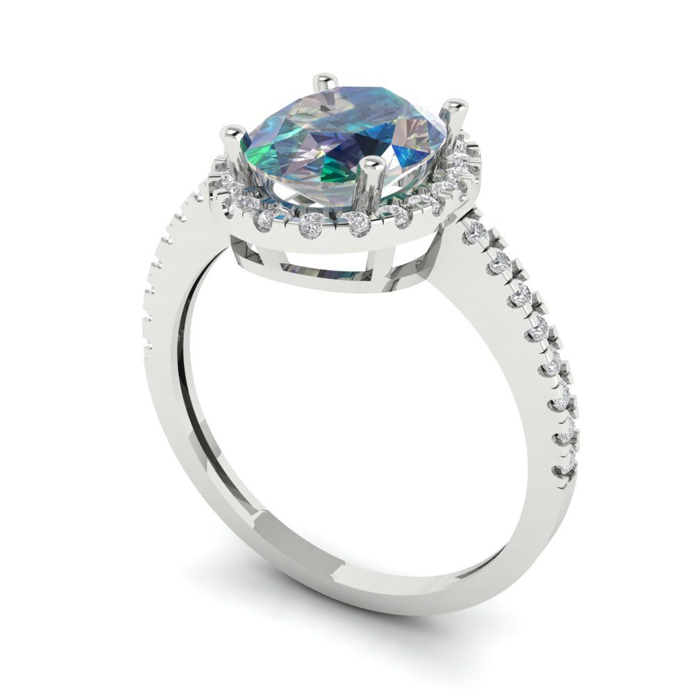 2.27 cttw Blue Moissanite Hidden Halo Engagement Ring - Solid Gold (Oval Cut,9X7mm)