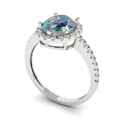 2.27 cttw Blue Moissanite Hidden Halo Engagement Ring - Solid Gold (Oval Cut,9X7mm)