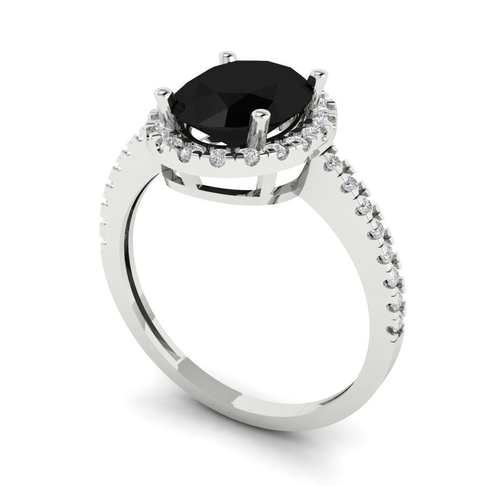 2.27 cttw Natural Onyx Hidden Halo Engagement Ring - Solid Gold (Oval Cut,9X7mm)