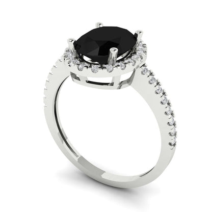2.27 cttw Natural Onyx Hidden Halo Engagement Ring - Solid Gold (Oval Cut,9X7mm)