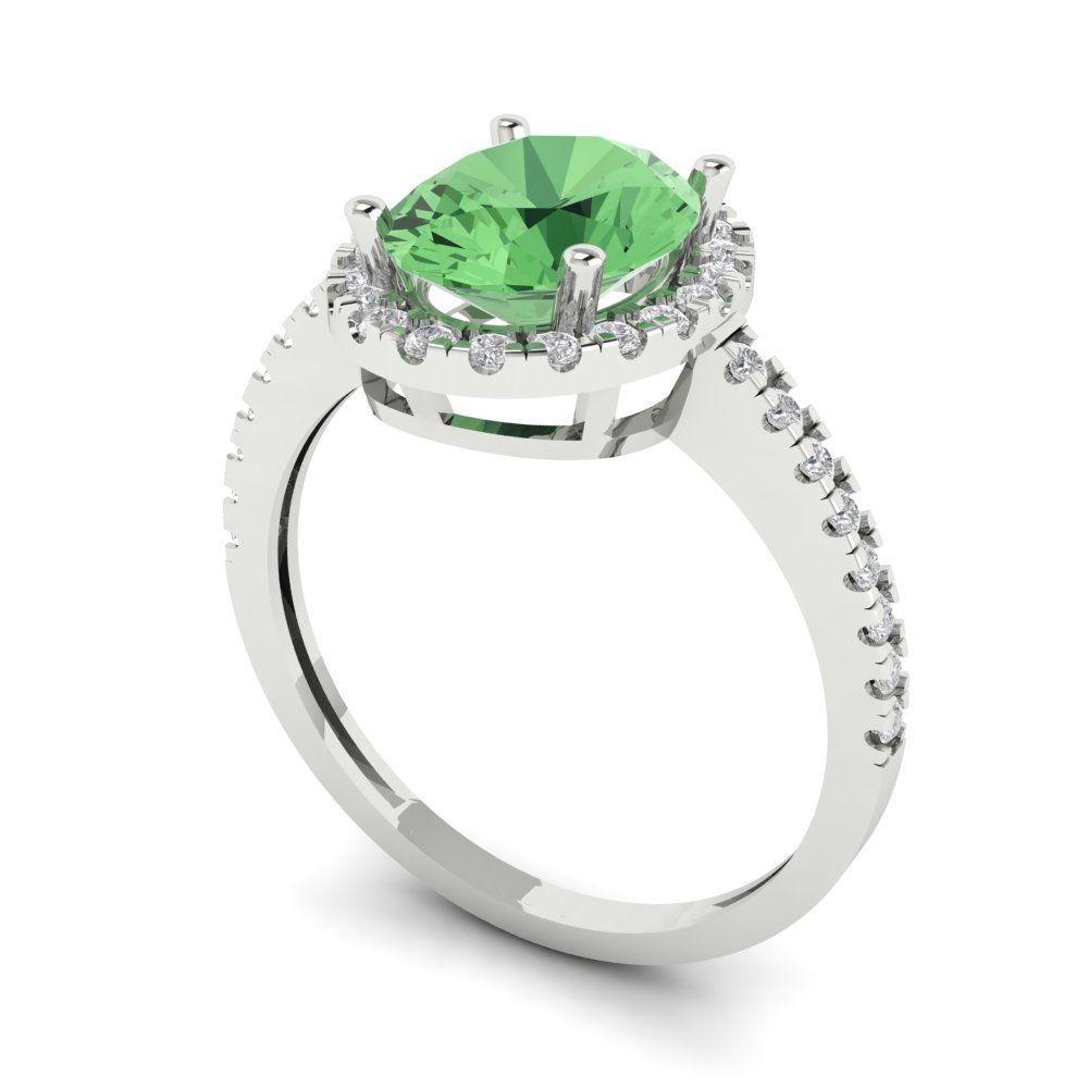 2.27 cttw Zirconia Simulated Green Diamond Hidden Halo Engagement Ring - Solid Gold (VVS1, Oval Cut,9X7mm)