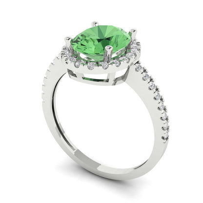 2.27 cttw Zirconia Simulated Green Diamond Hidden Halo Engagement Ring - Solid Gold (VVS1, Oval Cut,9X7mm)