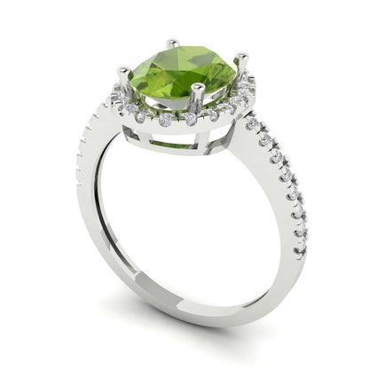 2.27 cttw Natural Peridot Hidden Halo Engagement Ring - Solid Gold (Oval Cut,9X7mm)
