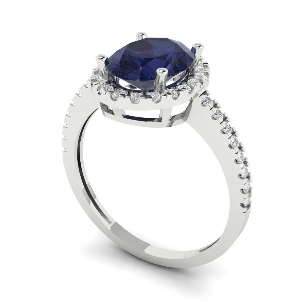 2.27 cttw Simulated Blue Sapphire Hidden Halo Engagement Ring - Solid Gold (Oval Cut,9X7mm)