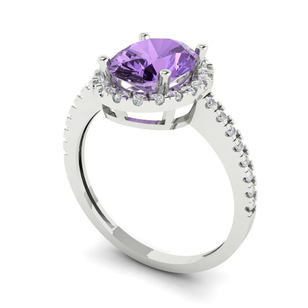 2.27 cttw Simulated Alexandrite Hidden Halo Engagement Ring - Solid Gold (Oval Cut,9X7mm)