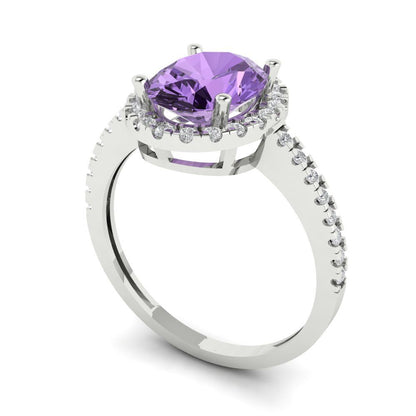2.27 cttw Simulated Alexandrite Hidden Halo Engagement Ring - Solid Gold (Oval Cut,9X7mm)