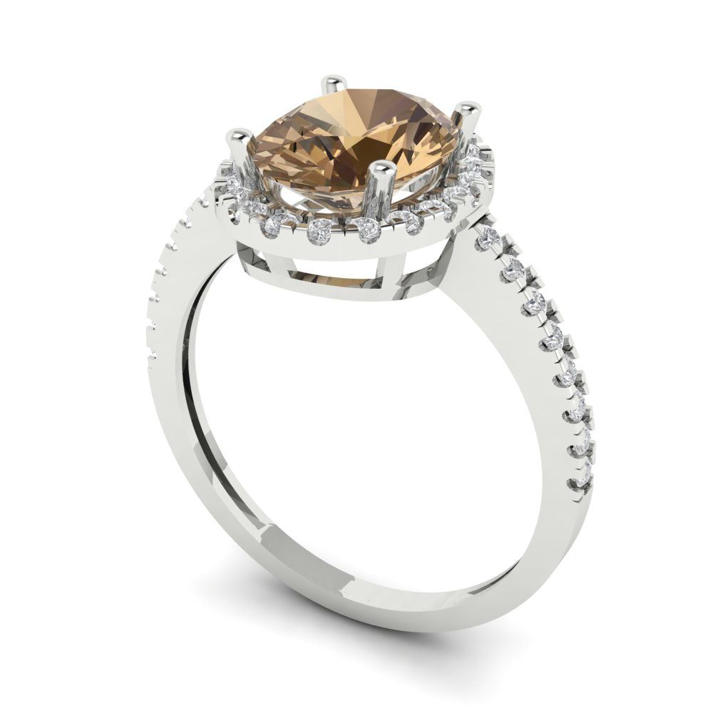 2.27 cttw Zirconia Simulated Champagne Diamond Hidden Halo Engagement Ring - Solid Gold (VVS1, Oval Cut,9X7mm)