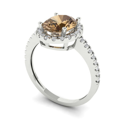 2.27 cttw Zirconia Simulated Champagne Diamond Hidden Halo Engagement Ring - Solid Gold (VVS1, Oval Cut,9X7mm)